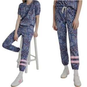 Sundry Joggers Womens 0 XS Paisley Blue PInk Activewear Lounge NEW